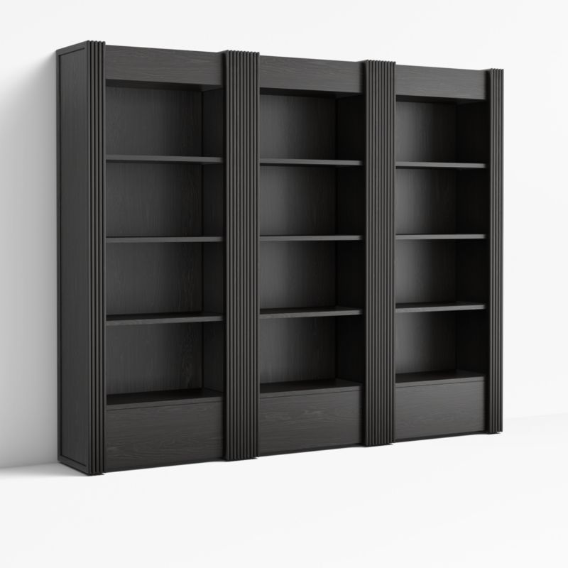 Siena 84" Black Wood 4-Shelf Storage Bookcase with Drawer, Set of 3 - image 4 of 5