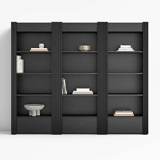 Siena 84" Black Wood 4-Shelf Storage Bookcase with Drawer, Set of 3