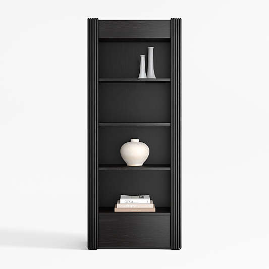 Siena 84" Black Wood 4-Shelf Storage Bookcase with Drawer