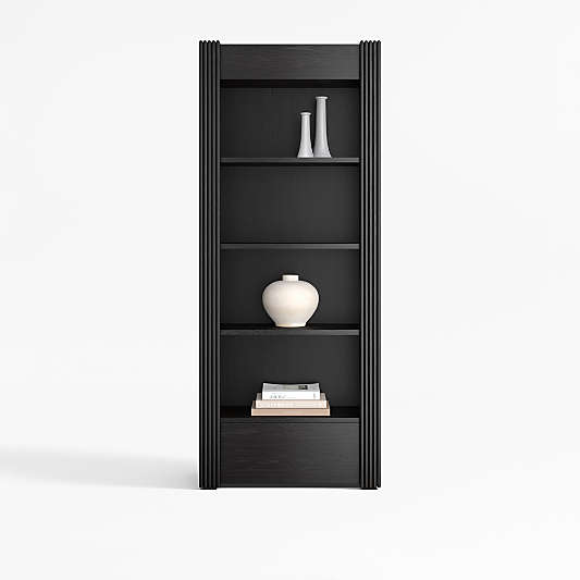 Siena 34" Black Wood 4-Shelf Storage Bookcase with Drawer