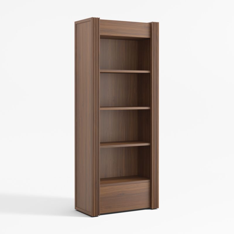 Siena 84" Walnut Wood 4-Shelf Storage Bookcase with Drawer - image 7 of 10