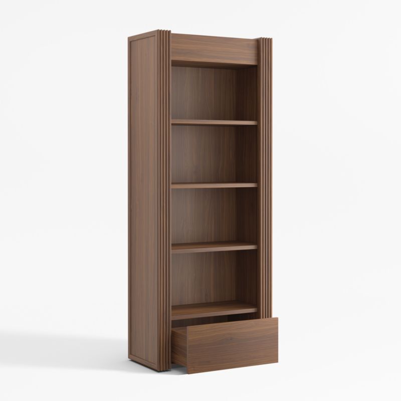 Siena 84" Walnut Wood 4-Shelf Storage Bookcase with Drawer - image 6 of 10