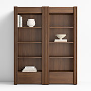Siena 68" Walnut Wood 4-Shelf Storage Bookcase with Drawer, Set of 2