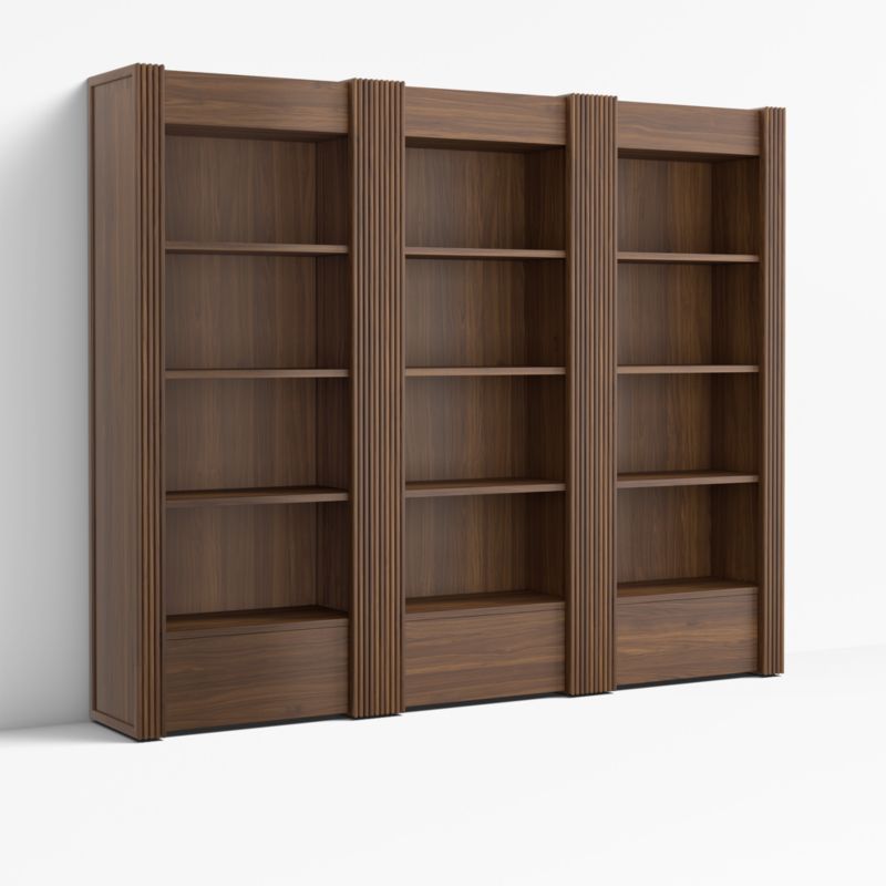 Siena 84" Walnut Wood 4-Shelf Storage Bookcase with Drawer, Set of 3 - image 7 of 8