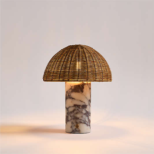Seine Calacatta White Marble Mini Table Lamp with Rattan Shade 13"