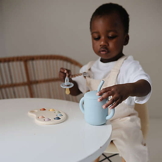 Mushie Blue Silicone Baby Training Cup with Straw