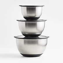 Silicone Grip Stainless Steel Mixing Bowls with Lids, Set of 3 + Reviews | Crate & Barrel
