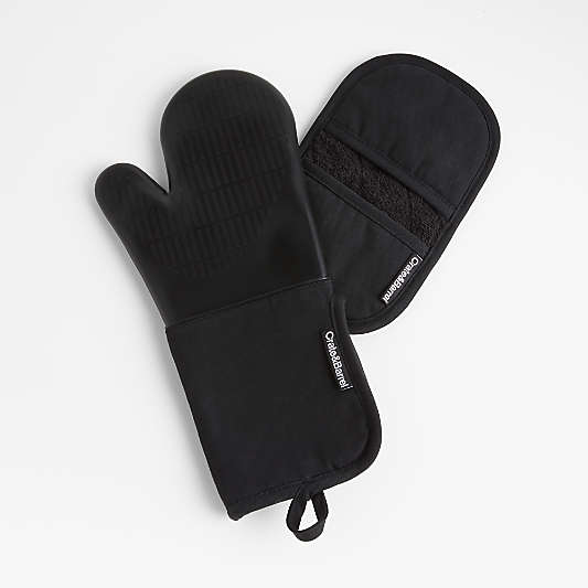 Silicone Black Oven Mitts, Set of 2