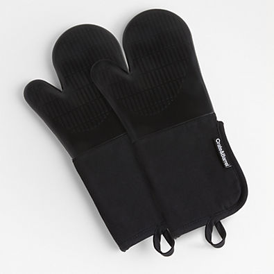 View Black Organic Cotton Oven Mitts with Silicone Grip, Set of 2 details