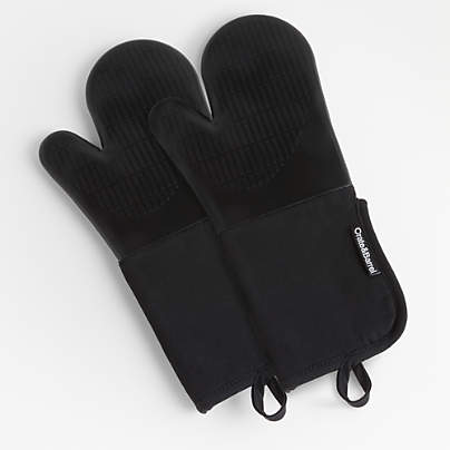 Black Organic Cotton Oven Mitts with Silicone Grip, Set of 2