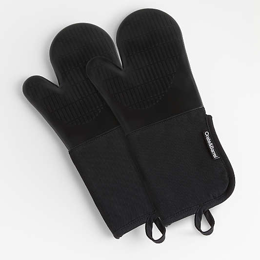 Black Organic Cotton Oven Mitts with Silicone Grip, Set of 2