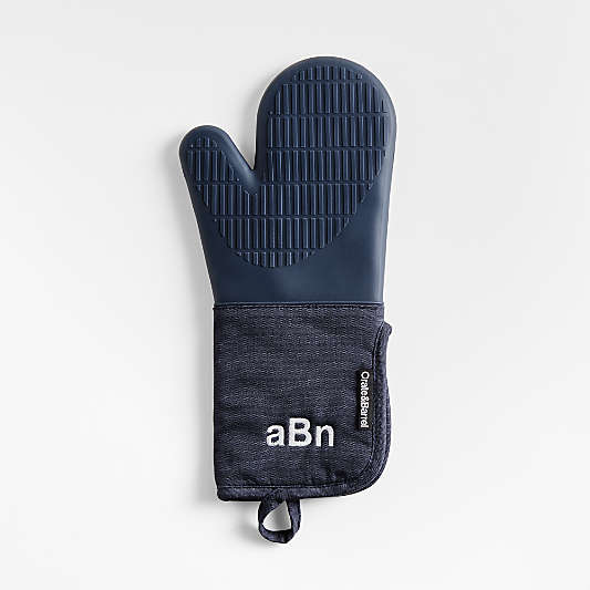 Blue Organic Cotton Oven Mitt with Silicone Grip