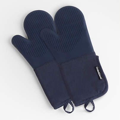Blue Organic Cotton Oven Mitts with Silicone Grip, Set of 2