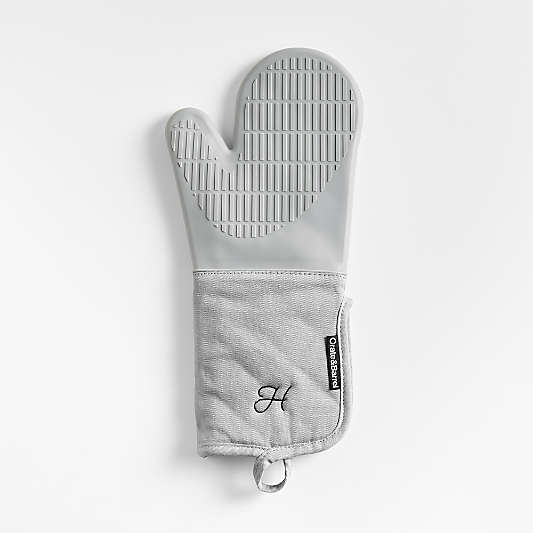 Grey Organic Cotton Oven Mitts with Silicone Grip, Set of 2