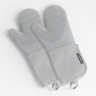 View Grey Organic Cotton Oven Mitts with Silicone Grip, Set of 2 details