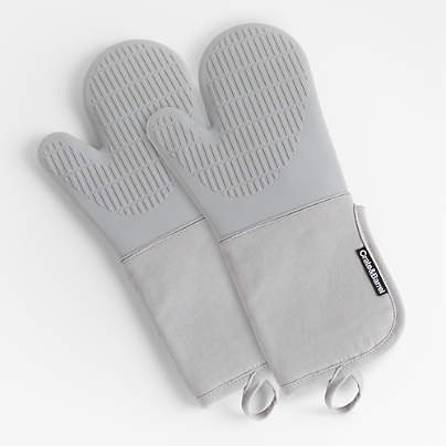 Grey Organic Cotton Oven Mitts with Silicone Grip, Set of 2
