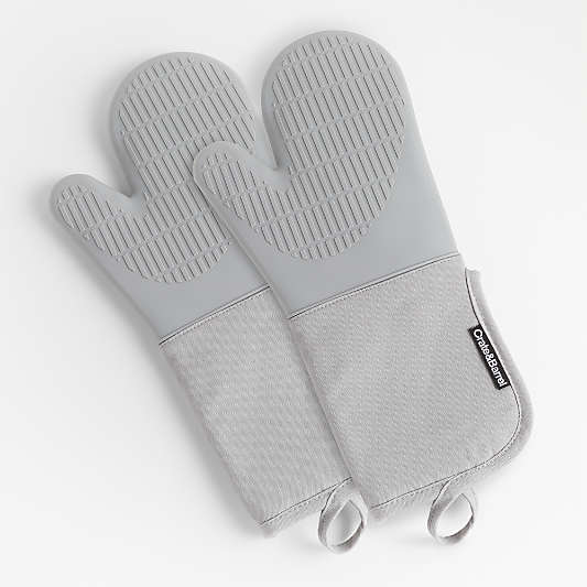 Grey Organic Cotton Oven Mitts with Silicone Grip, Set of 2