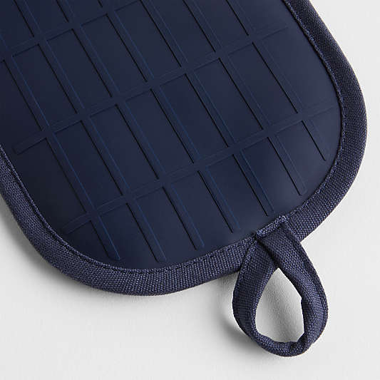 Blue Organic Cotton Pot Holders with Silicone Grip, Set of 2