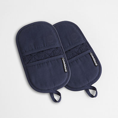 View Blue Organic Cotton Pot Holders with Silicone Grip, Set of 2 details