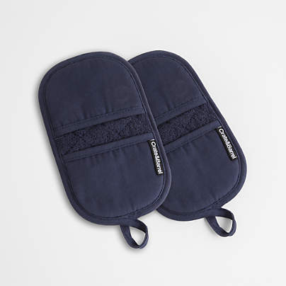 Blue Organic Cotton Pot Holders with Silicone Grip, Set of 2