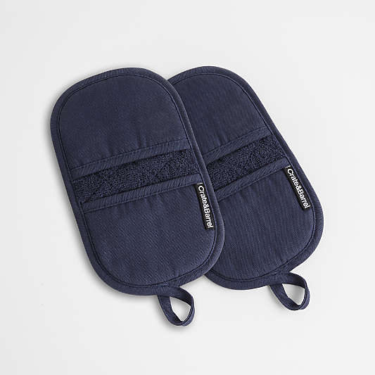 Blue Organic Cotton Pot Holders with Silicone Grip, Set of 2