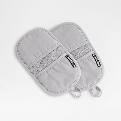 View Grey Organic Cotton Pot Holders with Silicone Grip, Set of 2 details