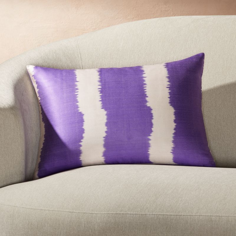 Silk Ikat Decorative Throw Pillow Purple Stripe with DownAlternative
