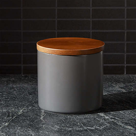 Silo Steel Grey 32 Oz. Wood Lid Canister Steel