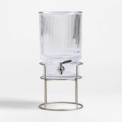 Atwell 1.7-Gallon Ribbed Glass Drink Dispenser with Silver Stand Set