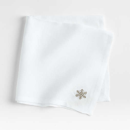 Silver Embroidered Snowflake Linen Napkin