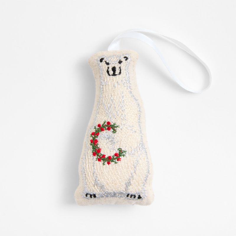 Silver Embroidered Bear Christmas Ornament - image 0 of 2