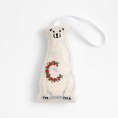 Silver Embroidered Bear Christmas Ornament