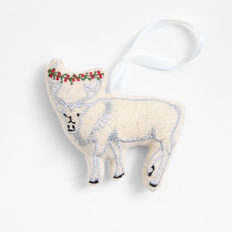 Silver Embroidered Caribou Christmas Ornament - image 0 of 2