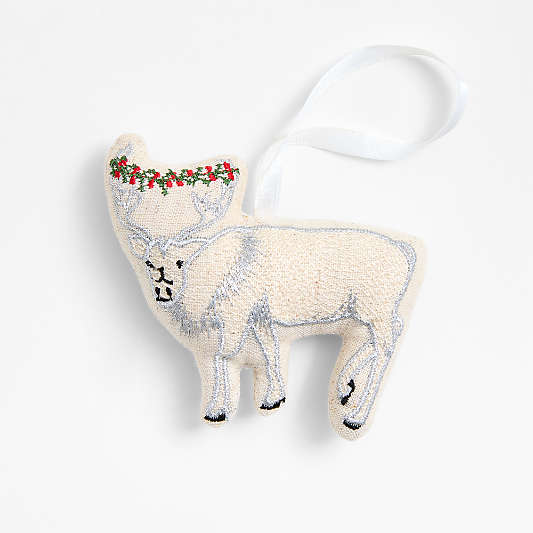 Silver Embroidered Caribou Christmas Ornament