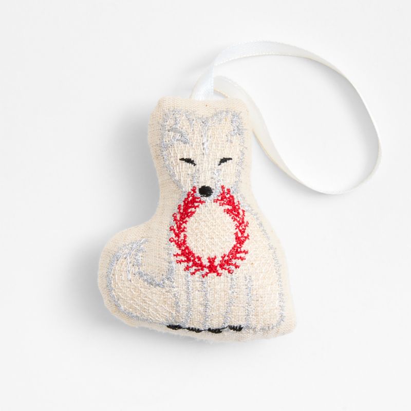 Silver Embroidered Fox Christmas Ornament - image 0 of 2