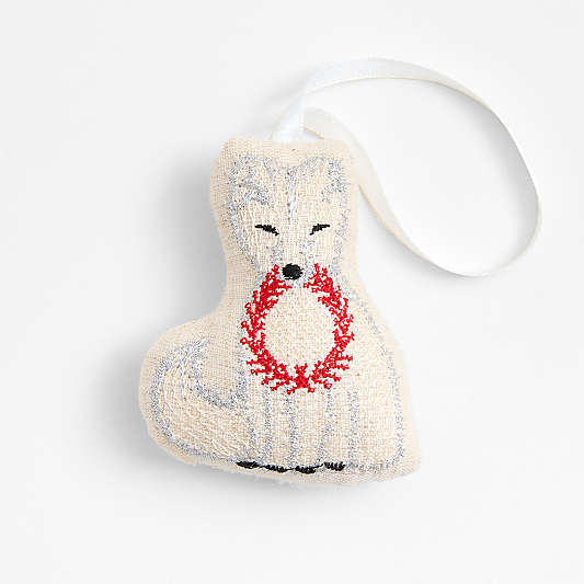 Silver Embroidered Fox Christmas Ornament