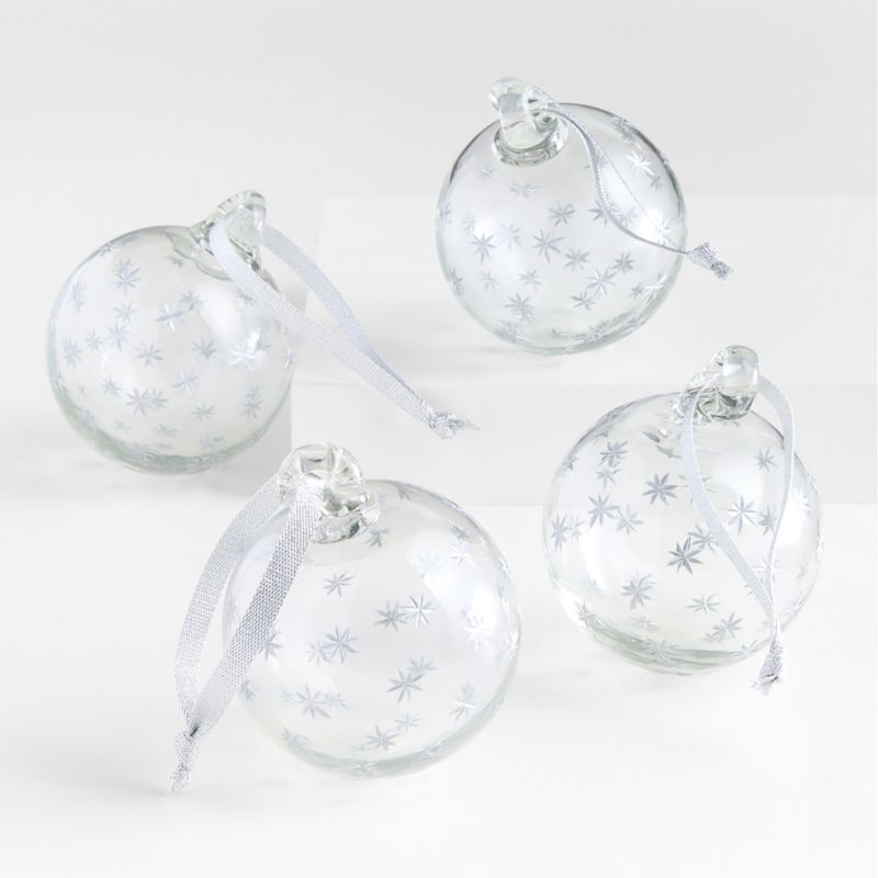 Silver Etched Star Balls Christmas Ornaments, Set of 4 - image 0 of 1