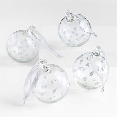 Silver Etched Star Balls Christmas Ornaments, Set of 4