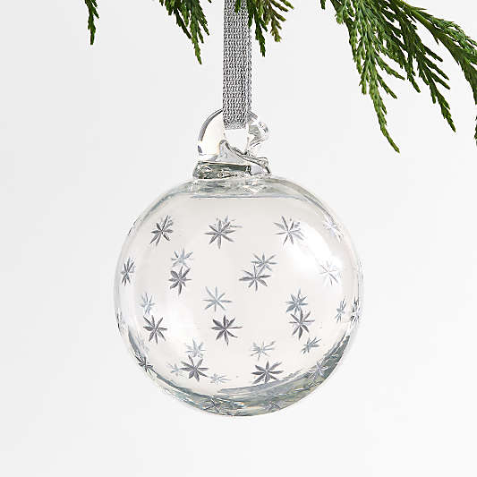 Silver Etched Star Ball Christmas Ornament