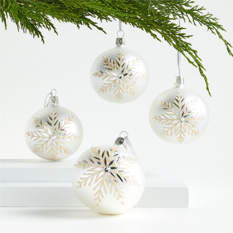 Silver Glitter Snowflake Ball Christmas Tree Ornaments, Set of 4 - image 0 of 2