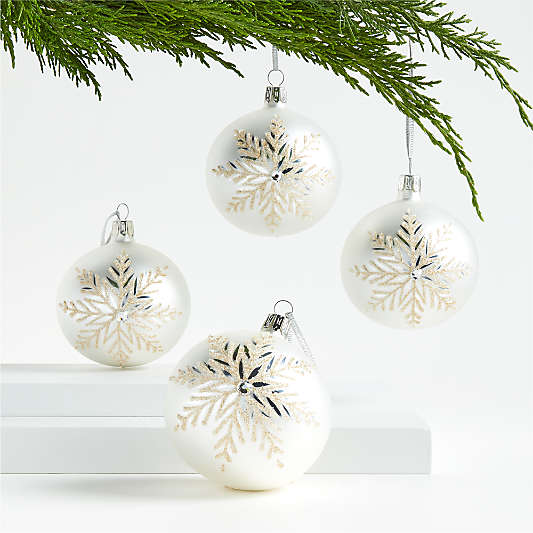 Silver Glitter Snowflake Ball Christmas Tree Ornaments, Set of 4