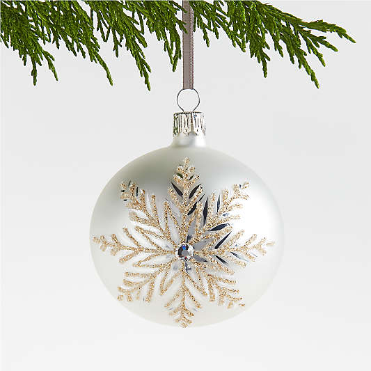 Silver Glitter Snowflake Glass Ball Christmas Tree Ornament