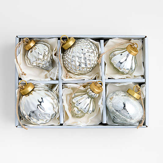 Silver Mercury Glass Christmas Ornaments, Set of 6