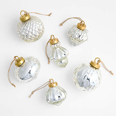 Silver Mercury Glass Christmas Ornaments, Set of 6