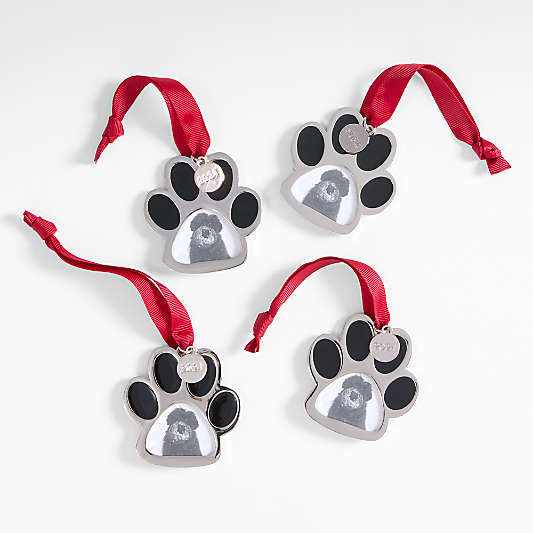 Silver Paw Print 2024 Frame Christmas Ornament, Set of 4