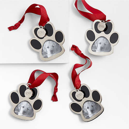 2023 Silver Paw Print Picture Frame Christmas Tree Ornaments, Set of 4