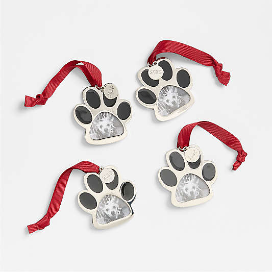 Silver Paw Print Frame 2025 Christmas Tree Ornament, Set of 4