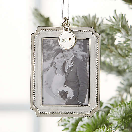 Silver Pearl Photo Frame Ornament with 2018 Charm