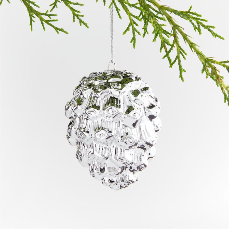 Silver Pinecone Christmas Tree Ornament | Crate & Barrel