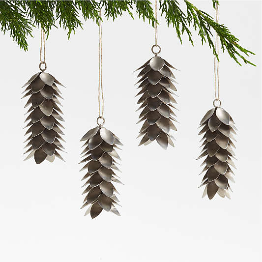 Silver Pinecone Christmas Tree Ornaments, Set of 4